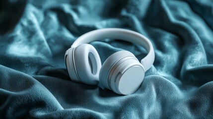 A premium headphones mockup, on a luxurious velvet surface. High-resolution, realistic materials