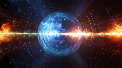 Fototapeta premium Sound wave trails, cosmic theme, 3d illustration. Aether. Illustration