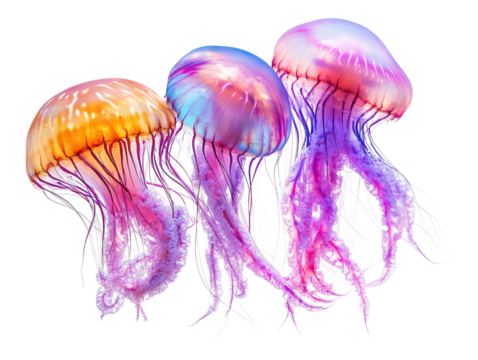 A jellyfish is set against a transparent background to emphasize the jellyfish's details - Powered by Adobe