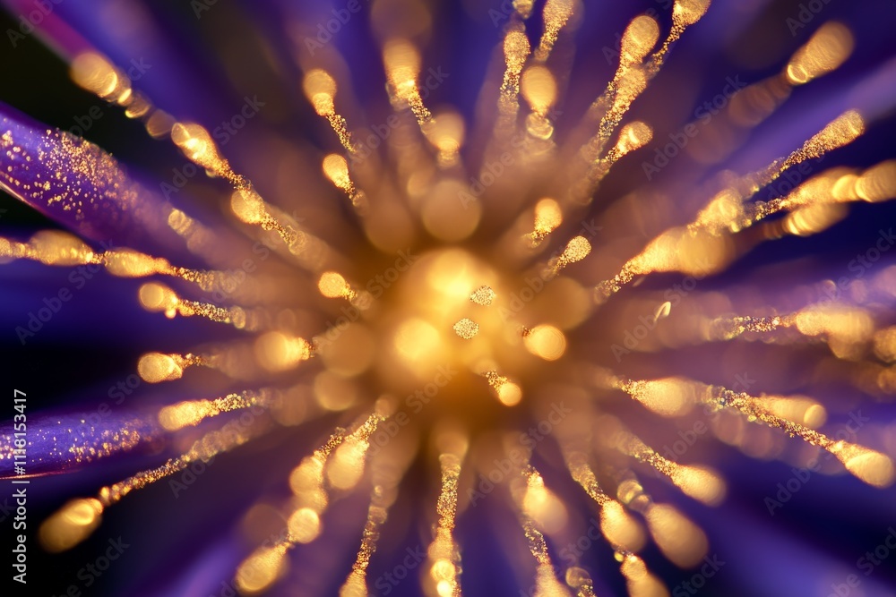 Aufkleber an abstract representation of a flower's core, transformed by mesmerizing light effects that create 