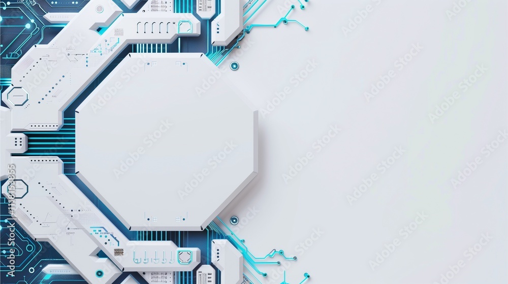 Fototapete tech circuitry abstract: sleek, modern design featuring a futuristic circuit board with glowing teal