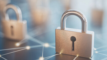 Fototapeta premium Cybersecurity Concept With Glowing Padlocks And Digital Grids