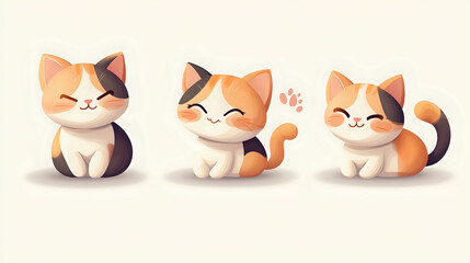 Fototapeta premium Stylized Calico Cat Emoji Set Displaying a Variety of Emotional Expressions