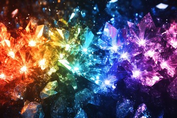 Obraz premium A stunning array of colorful crystals reflecting an array of lights against a dark background; their brilliance captures the essence of beauty and wonder in nature.