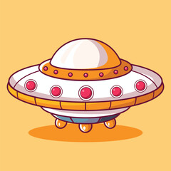 A illustration cartoon drawing of a spaceship with a yellow background