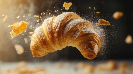 Delicious Croissant Breaking into Pieces