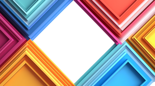 Colorful abstract geometric frame background against transparent background for modern design and creative displays