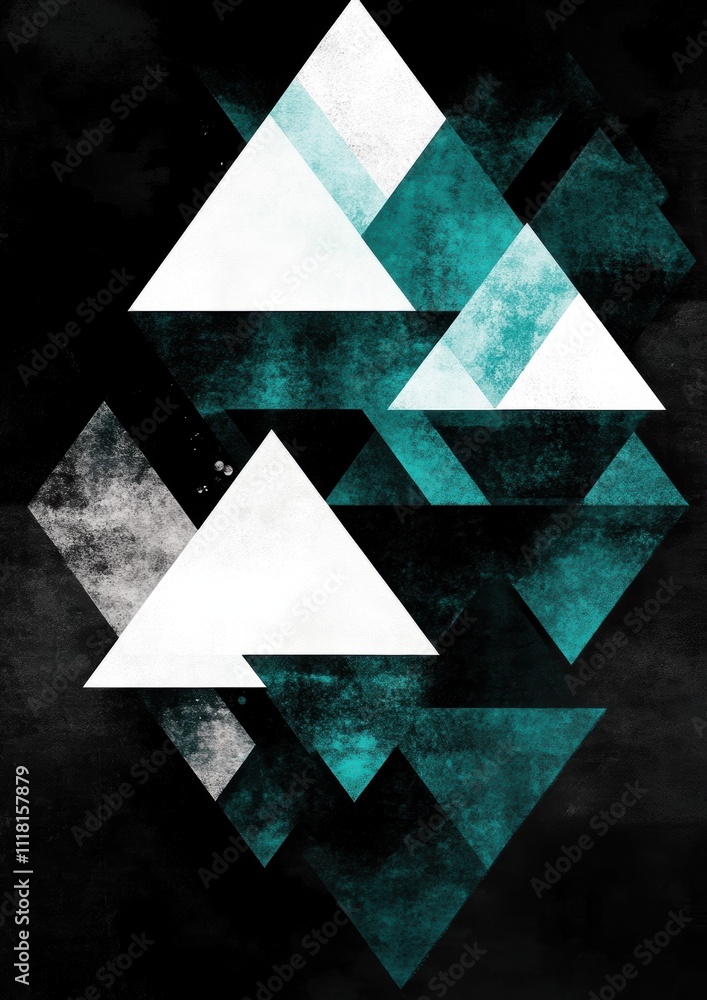 Aufkleber a minimalist composition of overlapping triangles in shades of teal and white, arranged to form an a
