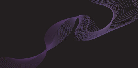 Modern multicolor wave of light is displayed on black background, Abstract wavy lines and neon glow on a black background, soundwave on a dark reflective surface.	