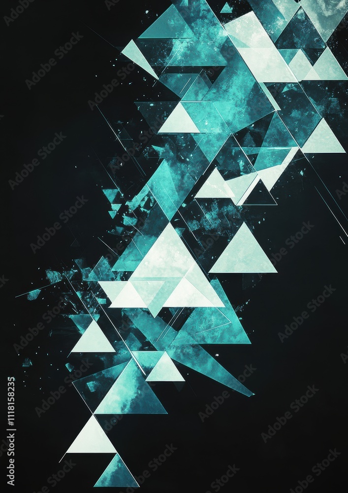 Aufkleber a minimalist composition of overlapping triangles in shades of teal and white, arranged to form an a
