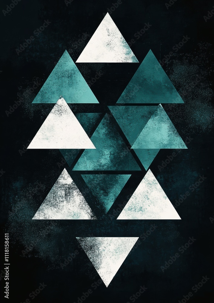 Aufkleber a minimalist composition of overlapping triangles in shades of teal and white, arranged to form an a