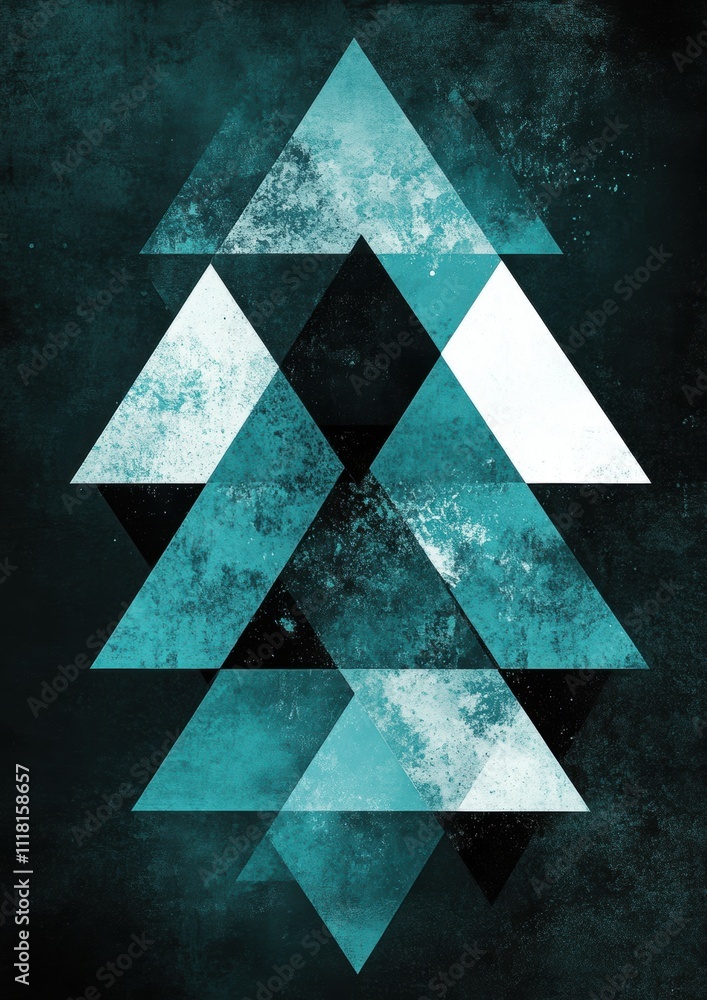 Aufkleber a minimalist composition of overlapping triangles in shades of teal and white, arranged to form an a