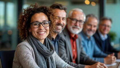 Diverse group of professionals casual meeting in room. Smiling people in business attire. Likely team discussion consultation. Positive, collaborative atmosphere. Pro setting suggesting workshop