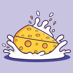 A illustration drawing of a cheese splash on purple background