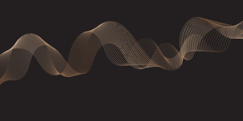 Modern multicolor wave of light is displayed on black background, Abstract wavy lines and neon glow on a black background, soundwave on a dark reflective surface.	