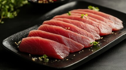 Modern Tuna Sashimi Display on Dark Plate