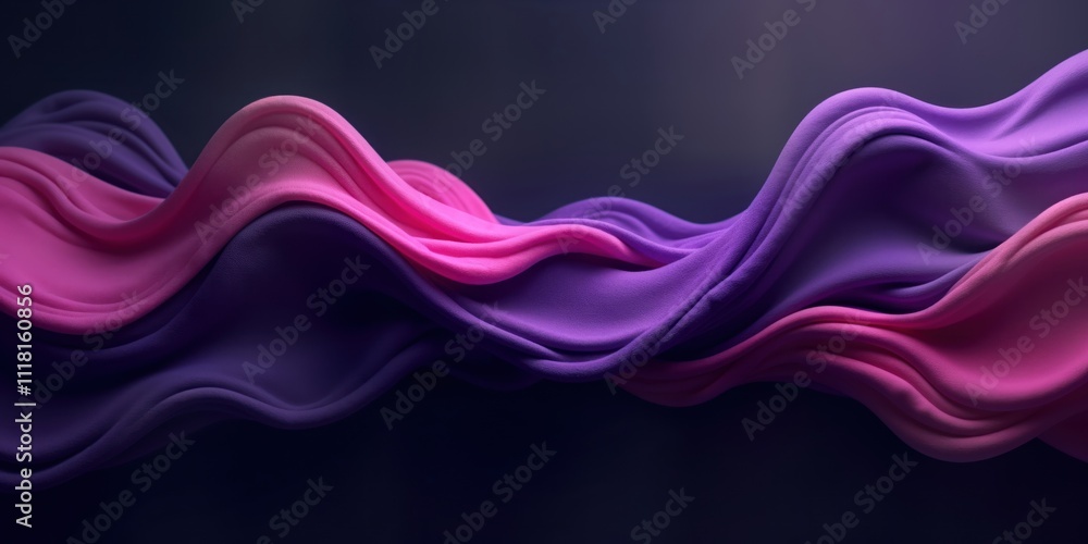 Poster abstract design with dynamic curves, soft material. fluid shapes in purple, pink tones create modern