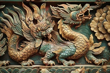 Obraz premium chinese dragon statue on the wall