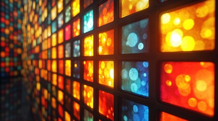 Abstract colorful glowing grid pattern.