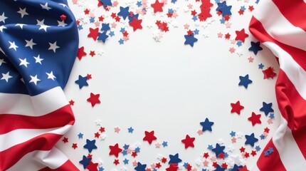 Obraz premium Festive patriotic USA flag border. American flag for national holidays. US banner or frame