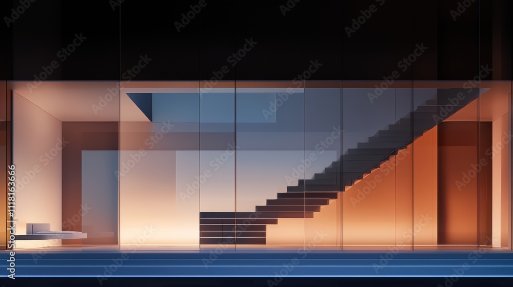 Aufkleber modern architecture staircase design urban setting interior image minimalist environment dynamic ang