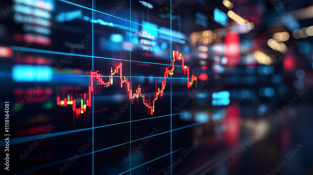 Poster a modern visualization of the chinese flag with an upward-sloping stock chart in the foreground, sym