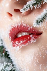 Fototapeta premium Close Up of Model's Lips Adorned with Rich Burgundy Lipstick
