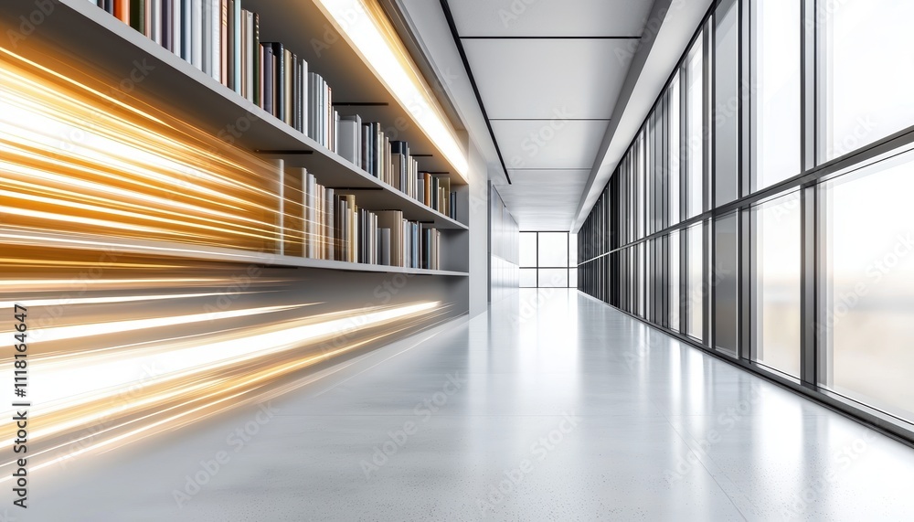 Poster dynamic library space transformation modern architecture digital art minimalist design contemporary 