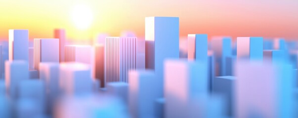 Urban sunrise over city skyline modern architecture high-resolution image soft color palette aerial view inspirational concept