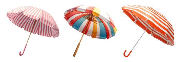 Colorful Beach Umbrellas on Transparent Background