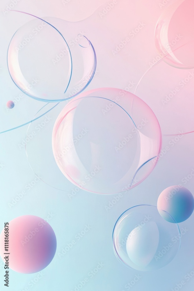 Poster abstract shapes, circles, and lines in pastel colors, creating an elegant composition with a touch o