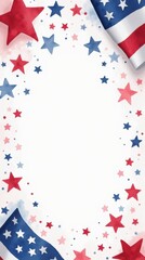 Obraz premium Watercolor patriotic USA flag border. American flag for national holidays. US banner or frame