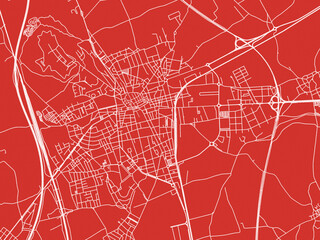 Fototapeta premium Christmas Map of Figueres, Spain in Snowy White on Festive Red Background.