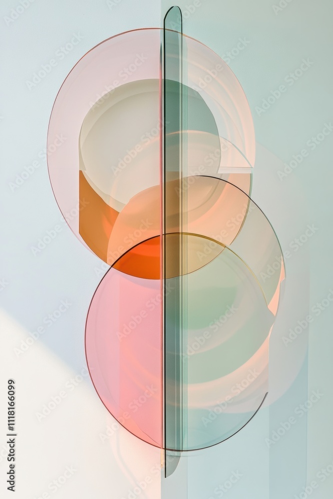 Poster abstract shapes, circles, and lines in pastel colors, creating an elegant composition with a touch o