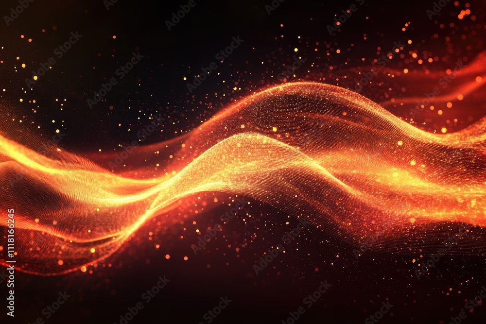 Poster an abstract red and orange data wave isolated on a dark background