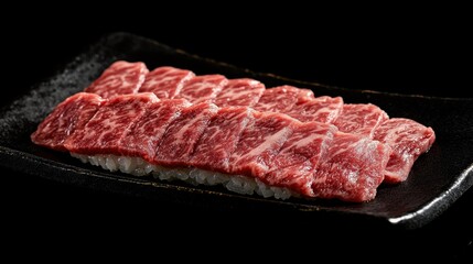 Fototapeta premium High-end Wagyu Sushi Presentation on Black Plate