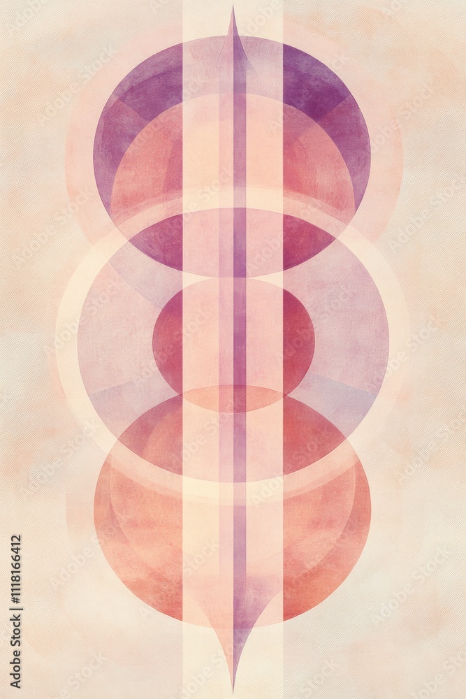 Poster abstract shapes, circles, and lines in pastel colors, creating an elegant composition with a touch o
