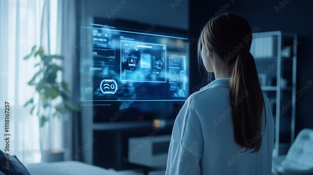 Poster a chatbot window projected in augmented reality, with a virtual assistant seamlessly integrated into