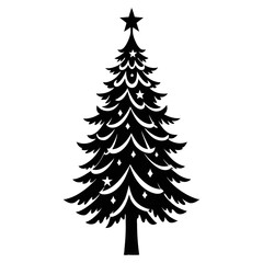 Elegant Silhouette of a Christmas Tree with Star and Ornament Details