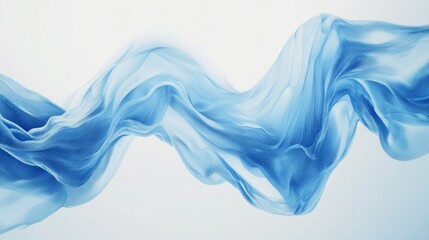 Abstract flowing blue fabric, elegant, smooth, wavy textile texture on white background.