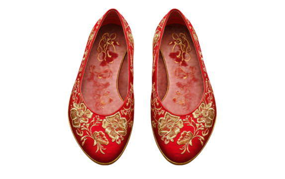 Elegant Red Shoes with Gold Floral Design - Powered by Adobe