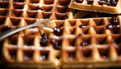 Close Up of Delicious Waffles with Jam