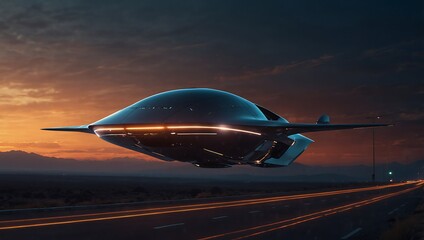 Celestial Voyage: A Futuristic Spaceship Illuminates the Twilight Horizon
