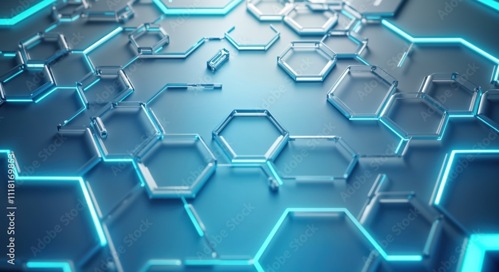 Poster abstract geometric pattern formed by interconnected glowing hexagons. modern futuristic design. blue