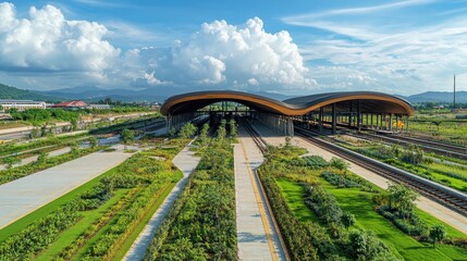 Fototapeta premium Scenic View of Newly Completed Lao-China Railway Station