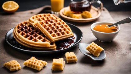 Waffles with Syrup and Jelly