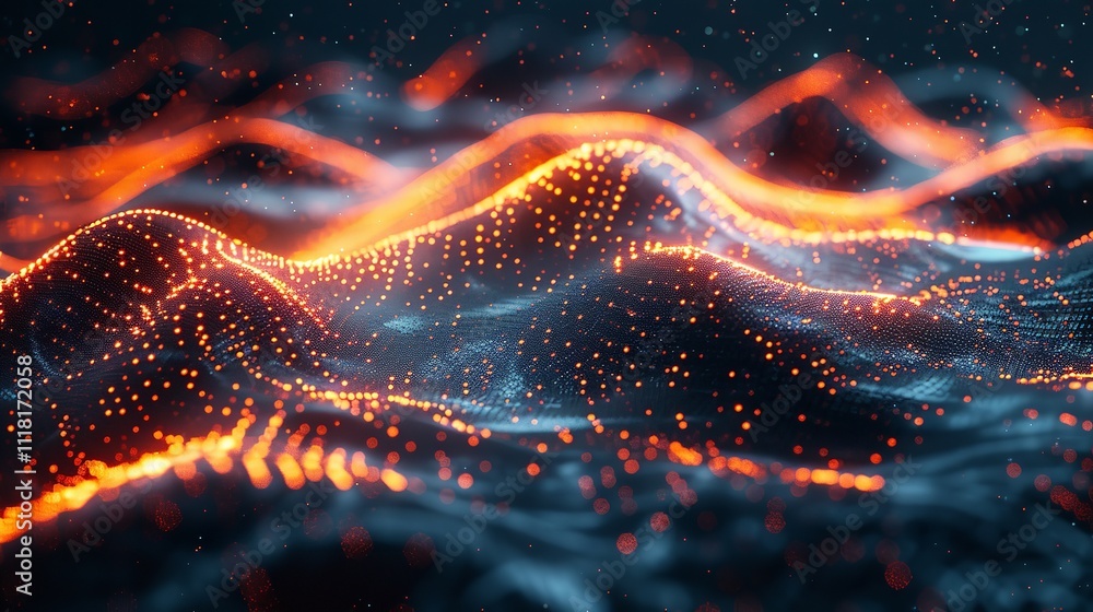Poster big data technology and data science illustration. data flow concept. querying, analysing, visualizi