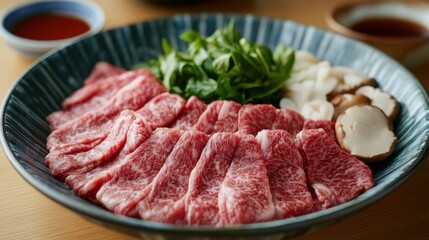 Fototapeta premium Fresh Ingredients for Flavorful Shabu Hotpot Meal