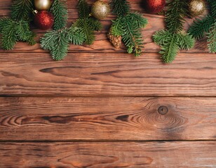 Christmas background with fir branches and decorations. with Closeup View.