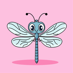 Cute Dragon Fly Cartoon Kawaii Sticker. Character Vector Illustration